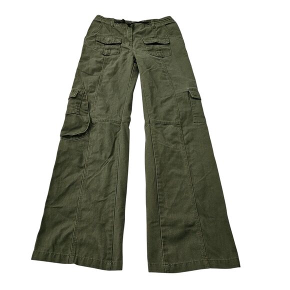 Brandy Melville Kim Cargo Pants 27 Green Adjustable Waist Drawstring Y2K Relaxed - Picture 1 of 11